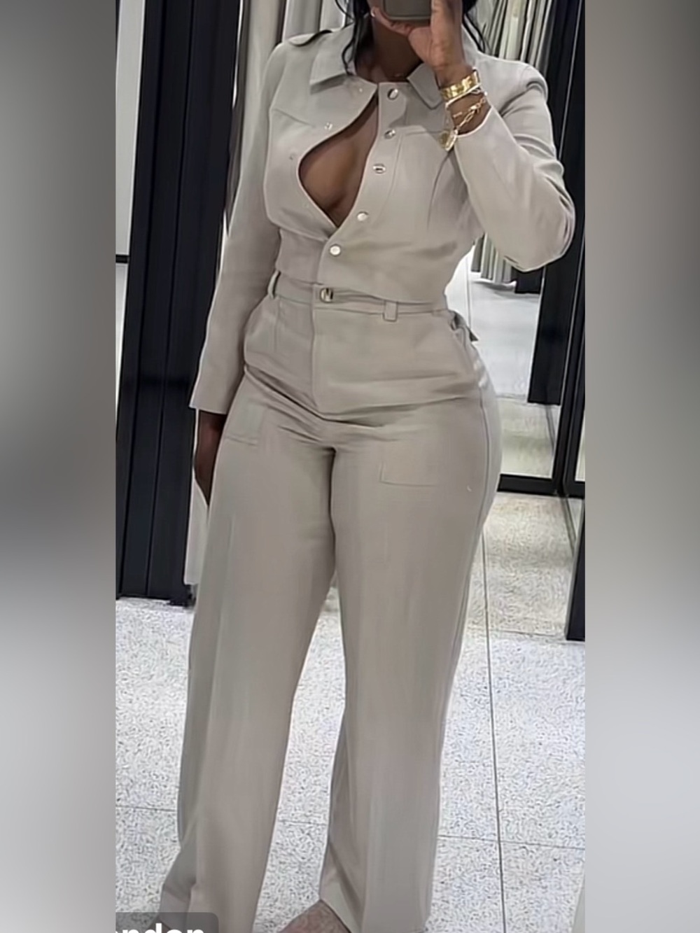 Zara Cream Cropped Jacket with Wide-Leg Trousers